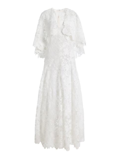 Oscar de la Renta Hibiscus Guipure Lace Maxi Dress white