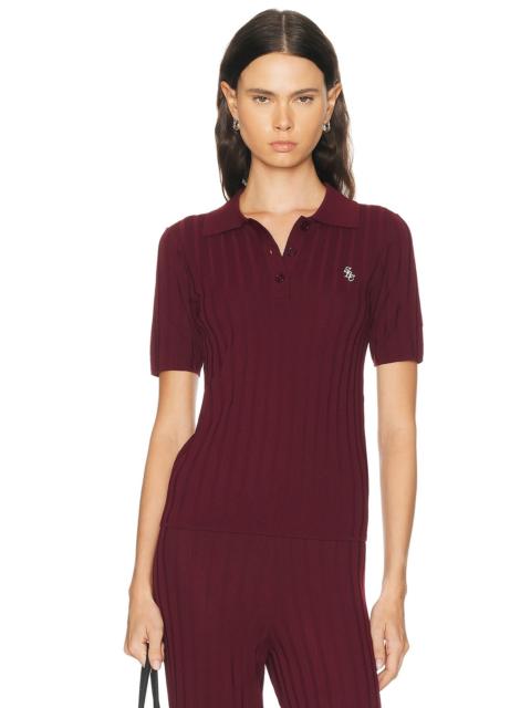 Sporty & Rich Signature Logo Ribbed Polo Top