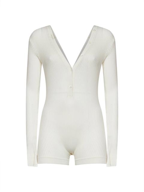 MUGLER Off-white ribbed cotton bodyshort
