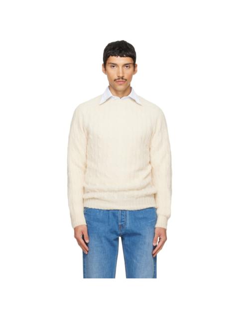 Drake's Off-White Brushed Shetland Cable Knit Sweater