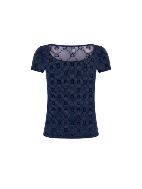 Marine Serre MOONOGRAM MESH FLOCK SHORT SLEEVES ROUNDNECK T-SHIRT