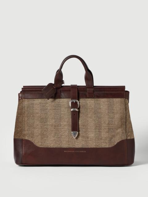 Brunello Cucinelli Burnished calfskin and chevron-effect techno fabric doctor bag