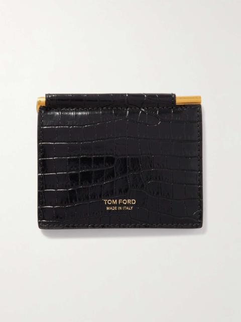 Croc-Effect Leather Billfold Wallet and Money Clip