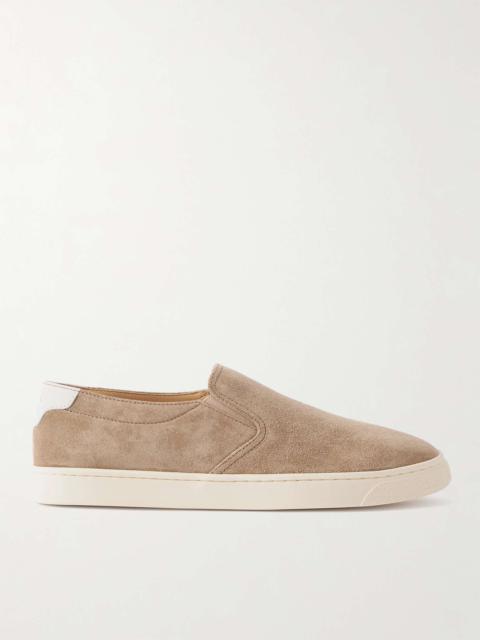 Brunello Cucinelli Leather-Trimmed Suede Slip-On Sneakers