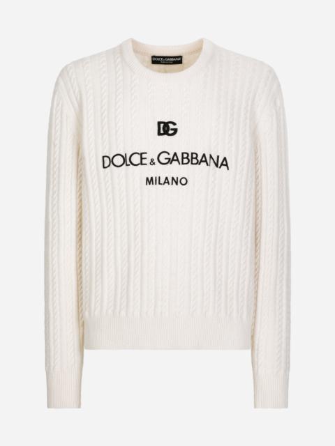 Wool round-neck sweater with logo embroidery