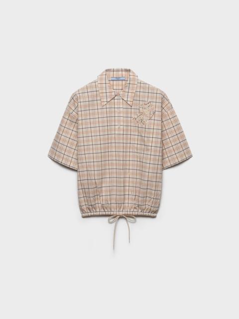 Prada Embroidered checked poplin top