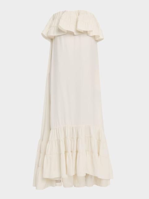 SAINT LAURENT Strapless Tiered Ruffle High-Low Midi Dress