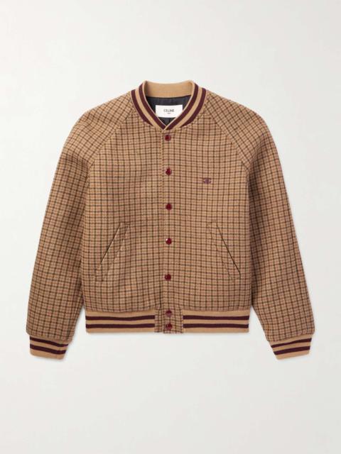 Logo-Embroidered Checked Wool Bomber Jacket