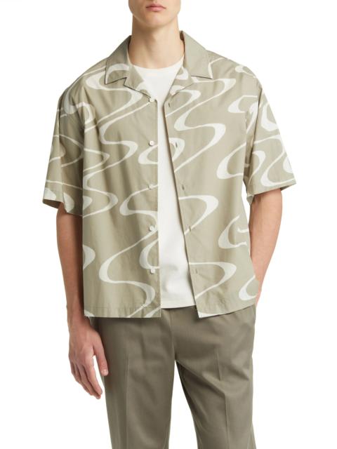 FRAME Abstract Wave Print Short Sleeve Button-Up Camp Shirt