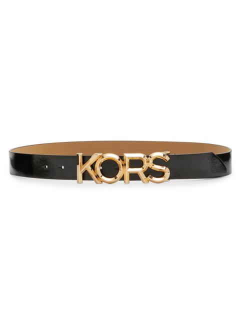 MICHAEL KORS Women's KORS Logo Buckle Patent Leather Belt - Black
