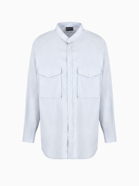 EMPORIO ARMANI Poplin shirt with guru collar and pockets on the chest