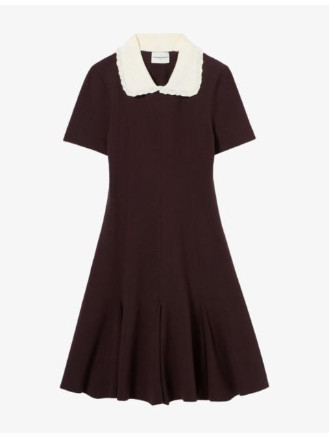 Claudie Pierlot Collared Short-Sleeve Stretch-Knit Skater Dress