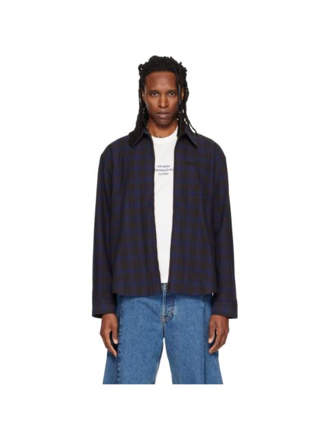 VETEMENTS Blue Zip Up Flannel Shirt