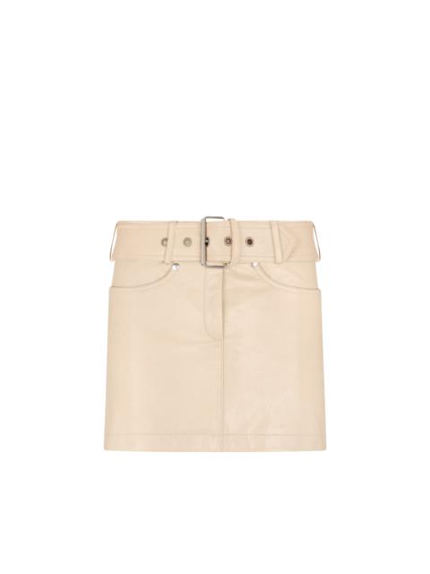 GRAIN LEATHER BELTED MINI SKIRT