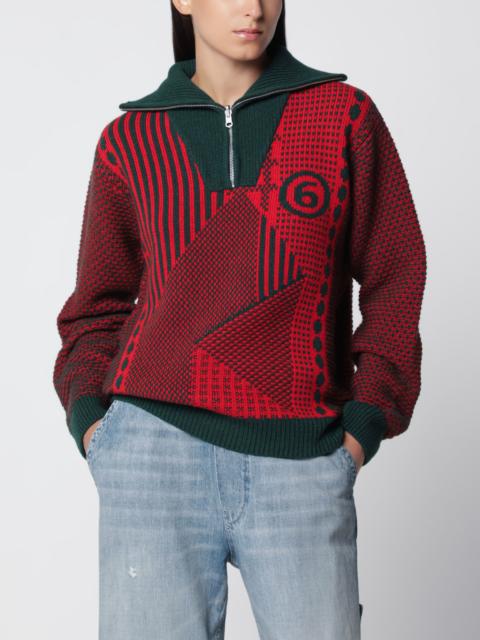 MM6 Maison Margiela Red/forest green wool blend jacquard knit sweater