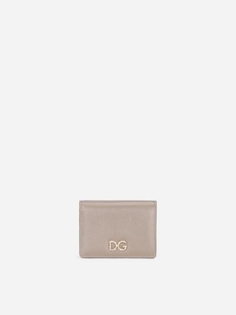 Dolce & Gabbana Small continental wallet in Dauphine calfskin with rhinestone-detailed DG logo