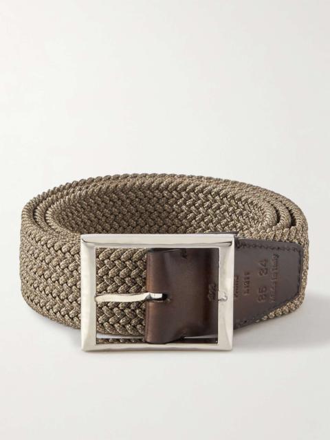 Berluti 3.5cm Leather-Trimmed Woven Elastic Belt