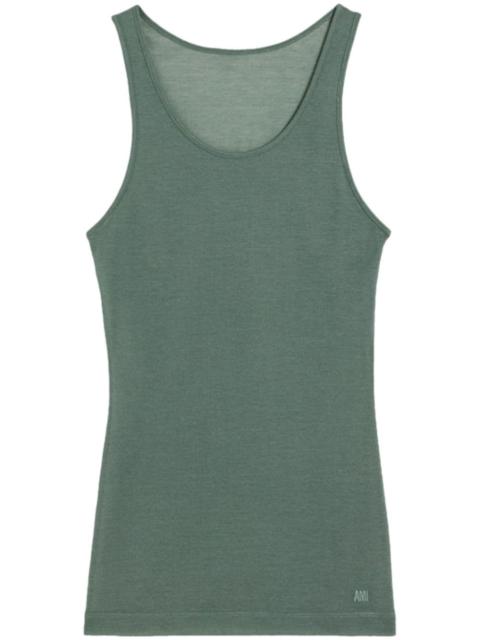 AMI Paris logo-embroidered cotton-blend top