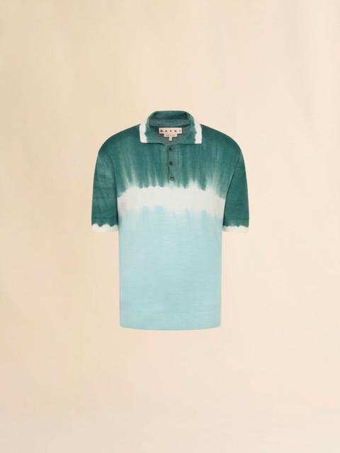 Marni BLUE WOOL-SILK POLO SHIRT WITH TIE-DYE EFFECT