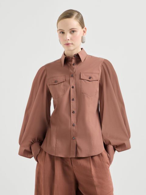 Stretch cotton poplin shirt with monili