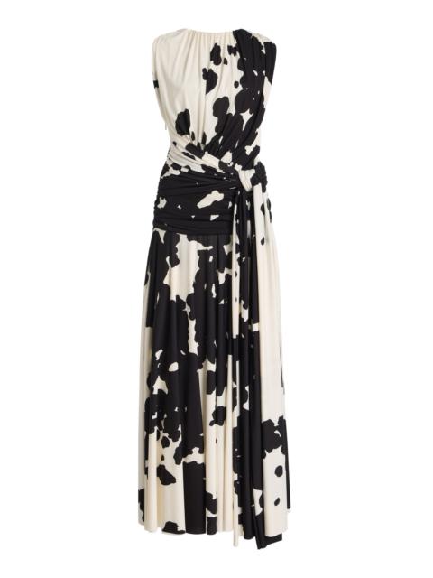 BRANDON MAXWELL The Isadora Knot-Detailed Printed Maxi Dress black/white