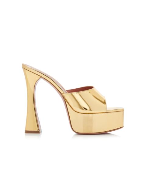 Amina Muaddi Dalida Patent Leather Platform Sandals gold