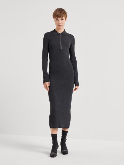 Virgin wool and cashmere lightweight rib knit dress with precious zip