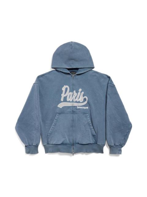 BALENCIAGA Enjoy Paris Zip-up Hoodie Regular Fit in Faded Blue