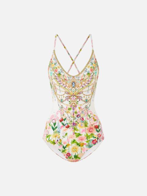 CAMILLA SCOOP NECK ONE PIECE WITH CROSS BACK STRAPS