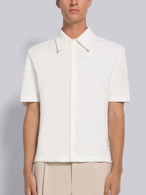 Thom Browne Solid Cotton Tweed Short Sleeve Shirt