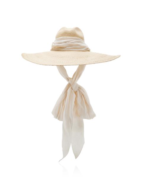 Johanna Ortiz Scarf-Detailed Woven Palm Hat white