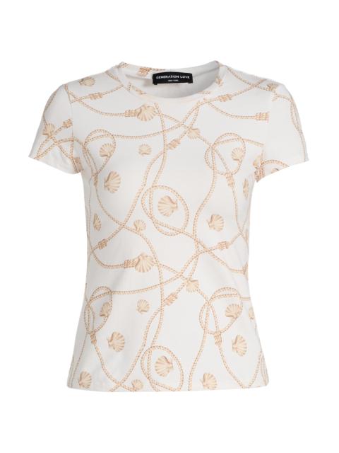 GENERATION LOVE Women's Eva Rope-Print T-Shirt - Seashell Rope White