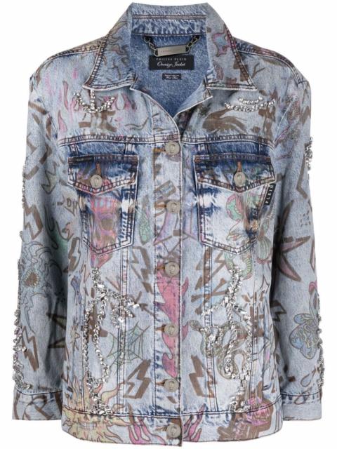 PHILIPP PLEIN monogram tattoo-print oversize denim jacket