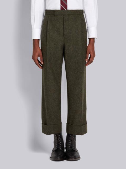 Green Donegal Tweed Single Pleat Classic Rise Side Tab Trouser