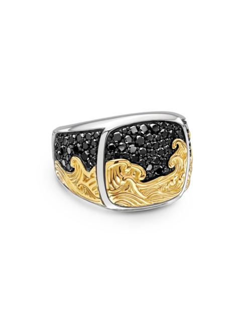 DAVID YURMAN Men's Waves Signet Ring in Sterling Silver - Black Diamond