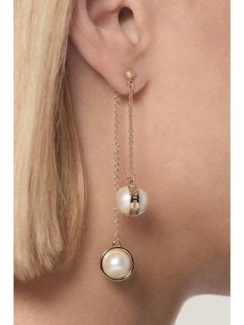 KAREN MILLEN 14k Gold Plated Logo Pearl Double Drop Earrings