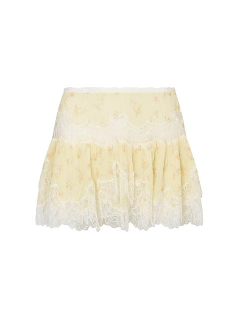 LoveShackFancy Kellison Pleated Silk Blend Skirt yellow