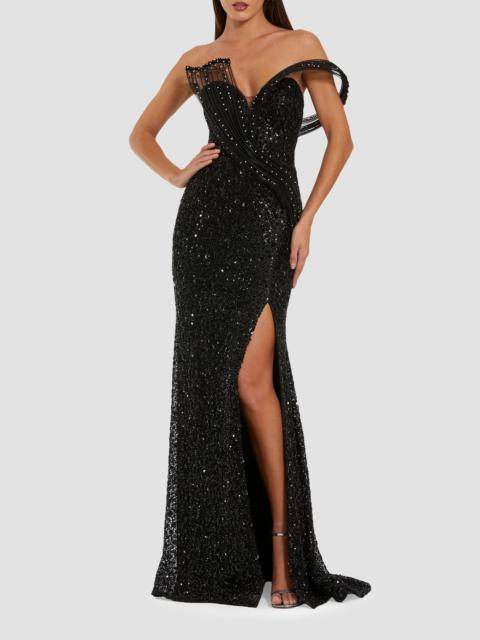 MAC DUGGAL Women's Crystal-Embellished Sequined Asymmetric Gown - Black