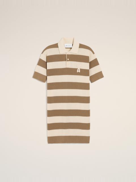 AMI Paris WHITE AND BROWN COTTON POLO DRESS AMI DE COEUR PATCH
