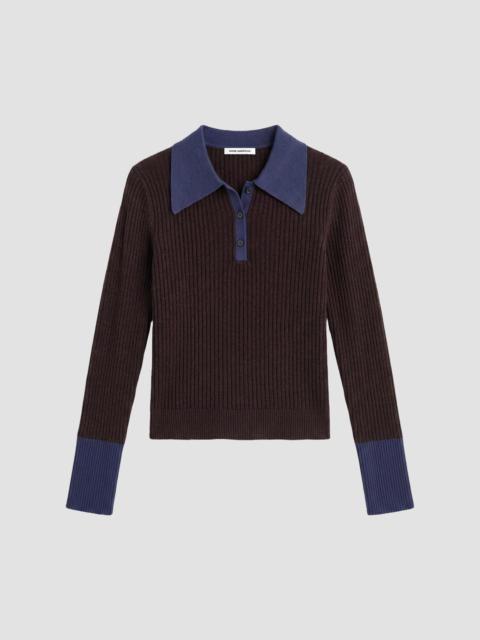 GOOD AMERICAN Women's Rib-Knit Merino Wool Polo Sweater - Espresso