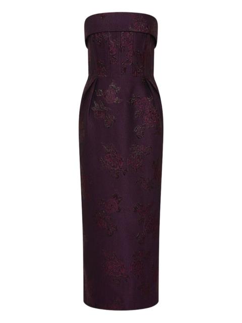 REBECCA VALLANCE strapless floral-brocade midi dress