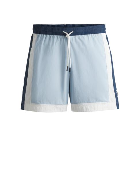 BOSS COLOR-BLOCK SWIM SHORTS WITH PRINTED LOGO