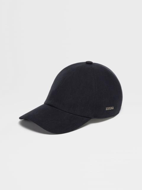 ZEGNA DARK BLUE LINEN BASEBALL CAP