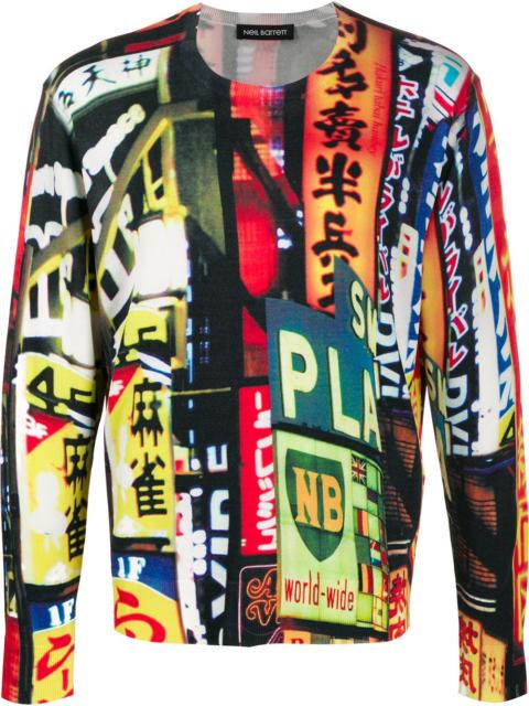 Neil Barrett neon signs-print T-shirt