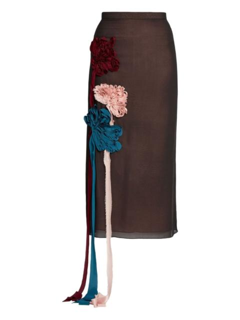 Erdem silk flower-embellished midi skirt