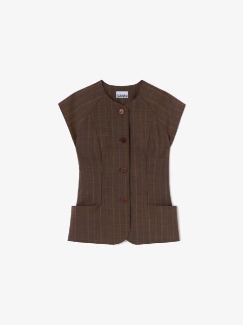 GANNI BLOUSE IN BROWN PINSTRIPE WOOL