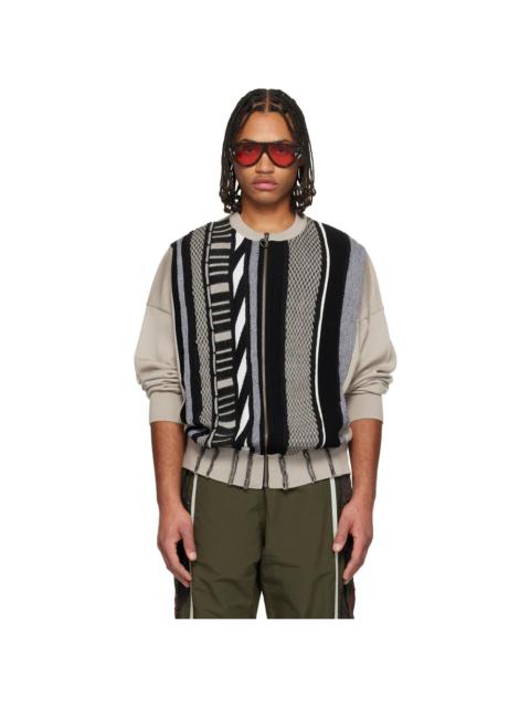 Martine Rose Beige & Black Multi Stripe Zip Up Crew Sweater