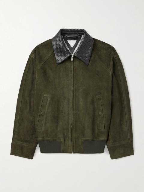 Bottega Veneta Intrecciato Leather-Trimmed Suede Bomber Jacket