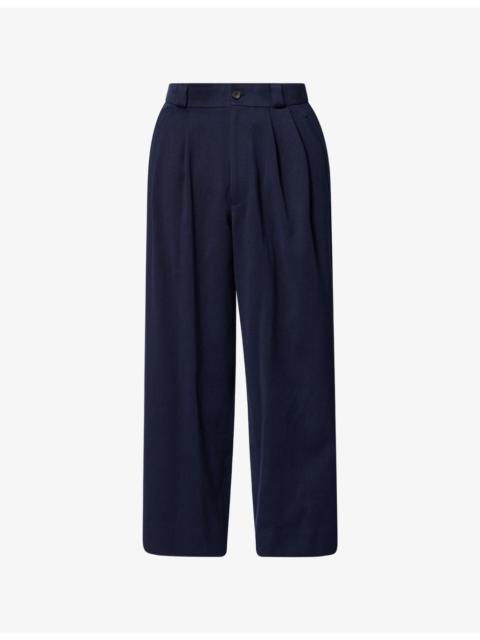 A.PRESSE Wide-Leg Brushed Cotton and Silk-Blend Trousers