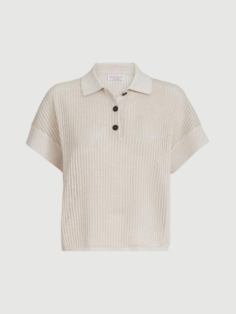 Brunello Cucinelli Sparkling cotton ribbed net polo shirt